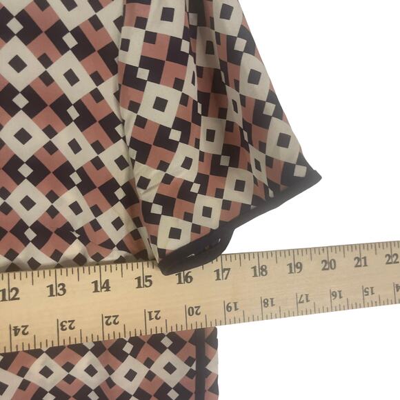 J. Crew Women's Size 2 XS Tipped 100% Silk Diamond Tile Blouse - Picture 7 of 8